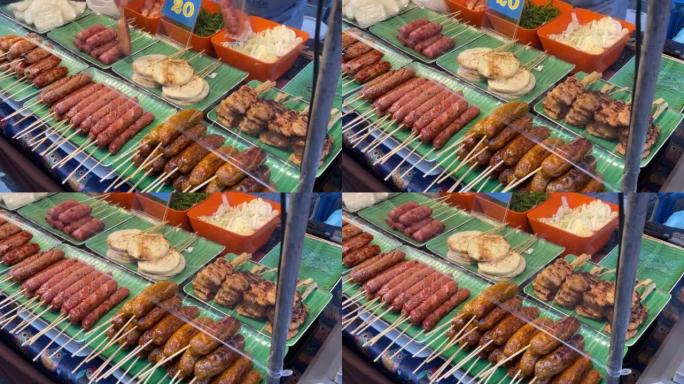 布吉街食品市场的香肠串品种