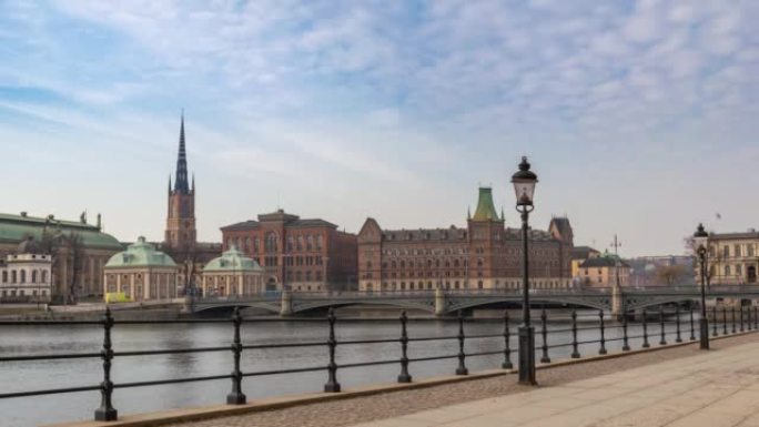 瑞典斯德哥尔摩-2018年4月8日: 斯德哥尔摩瑞典延时4K，城市天际线延时