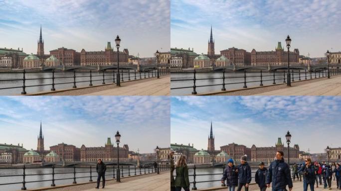 瑞典斯德哥尔摩-2018年4月8日: 斯德哥尔摩瑞典延时4K，城市天际线延时