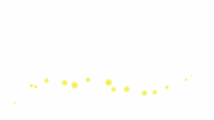 动画黄色雪花从左到右飞舞。一波飞雪。冬天的概念，寒冷。矢量插图孤立在白色背景上。