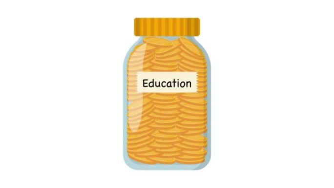 玻璃罐中硬币增减的图形2d动画。把钱存进罐子里用于教育。金融和经济概念。阿尔法通道 (透明背景)