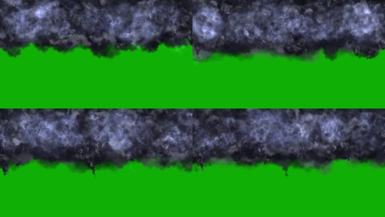 绿色屏幕背景的黑色闪电云运动图形