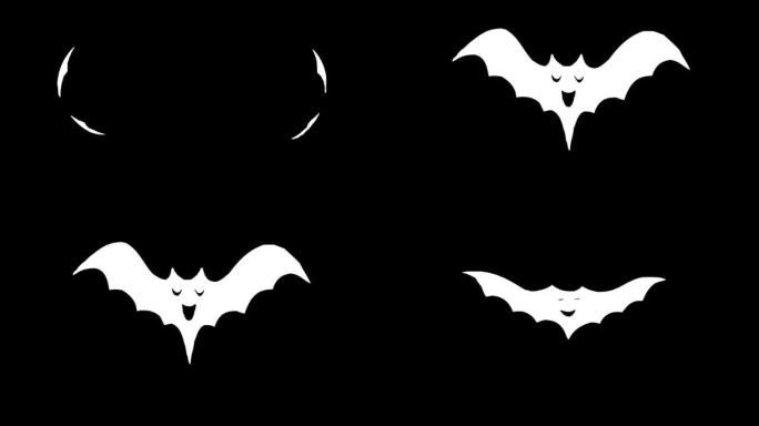 白色蝙蝠循环运动图形视频透明背景与阿尔法通道