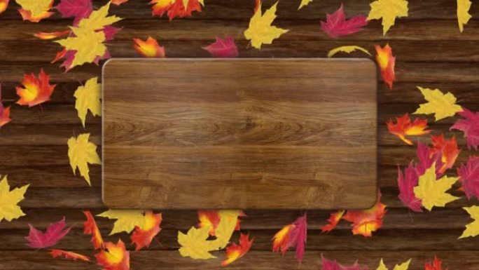 秋天落叶和复制空间深色木材背景