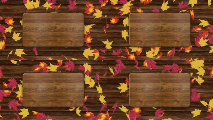 秋天落叶和复制空间深色木材背景