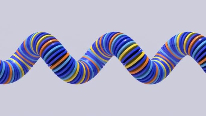 明亮的螺旋、蓝色、橙色、黄色圆形。抽象动画，3d渲染。