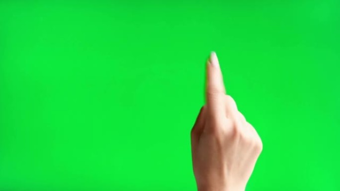 手势包。女性手触摸、点击和在chromakey绿色屏幕上滑动。放大，缩小。特写。4k素材包。用于智能