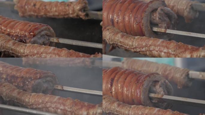 金属串上的各种猪肉烤肉
