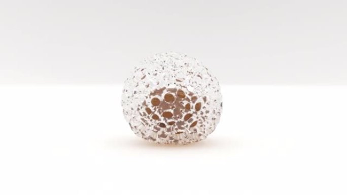 玻璃球，内部有油球，跳跃和跳跃，简单地在白色背景4k上运动图形