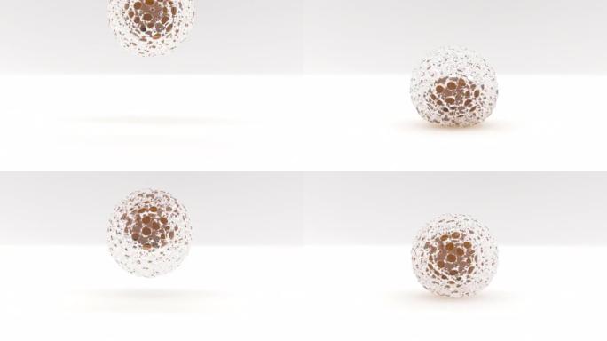 玻璃球，内部有油球，跳跃和跳跃，简单地在白色背景4k上运动图形