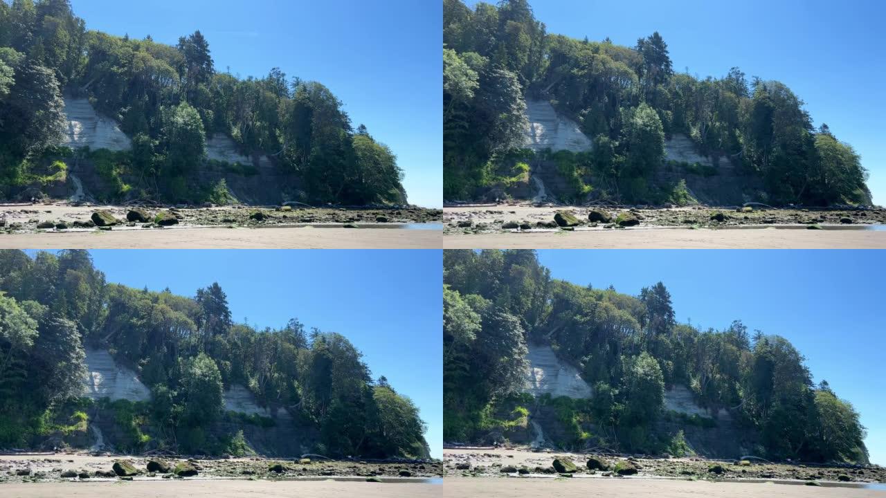 沉船海滩，塔海滩，阿卡迪亚海滩温哥华的海滩温哥华的树木生长在大学附近的高岩石山上没有任何地方的人和黑