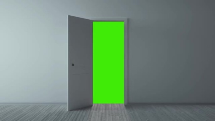 白色经典设计门打开绿色屏幕