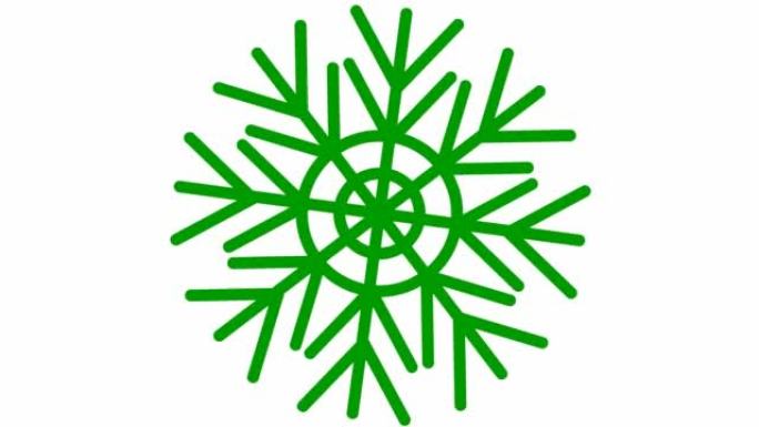 动画绿色雪花正在旋转。冬季、凉爽、寒冷的概念。矢量插图孤立在白色背景上。