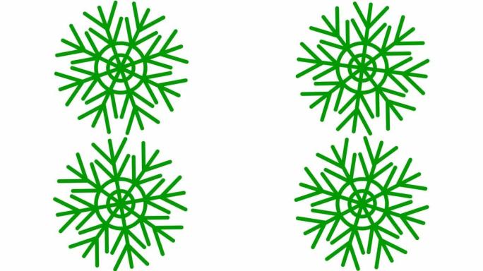 动画绿色雪花正在旋转。冬季、凉爽、寒冷的概念。矢量插图孤立在白色背景上。