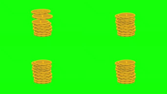 一元硬币堆图标循环动画与阿尔法通道，透明背景，ProRes 444