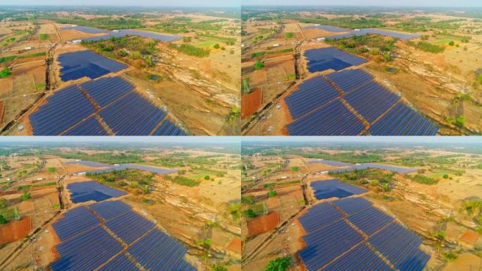 An aerial bird eye view of solar farm