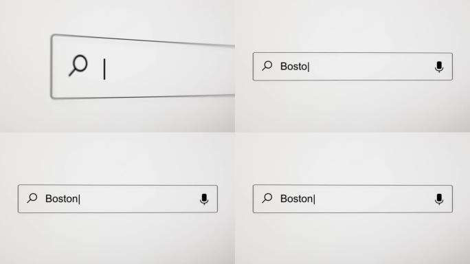 在PC屏幕上的Internet搜索引擎Web浏览器中搜索 “波士顿”。4k分辨率。
