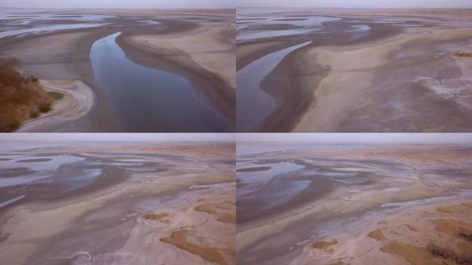河流三角洲的小干草岛，有水和干咸地区