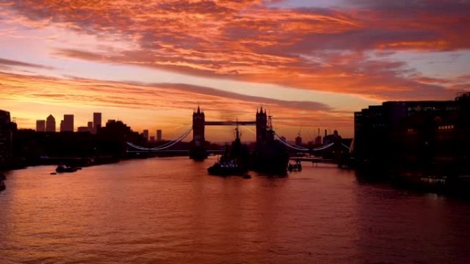 伦敦天际线背后的多彩日出