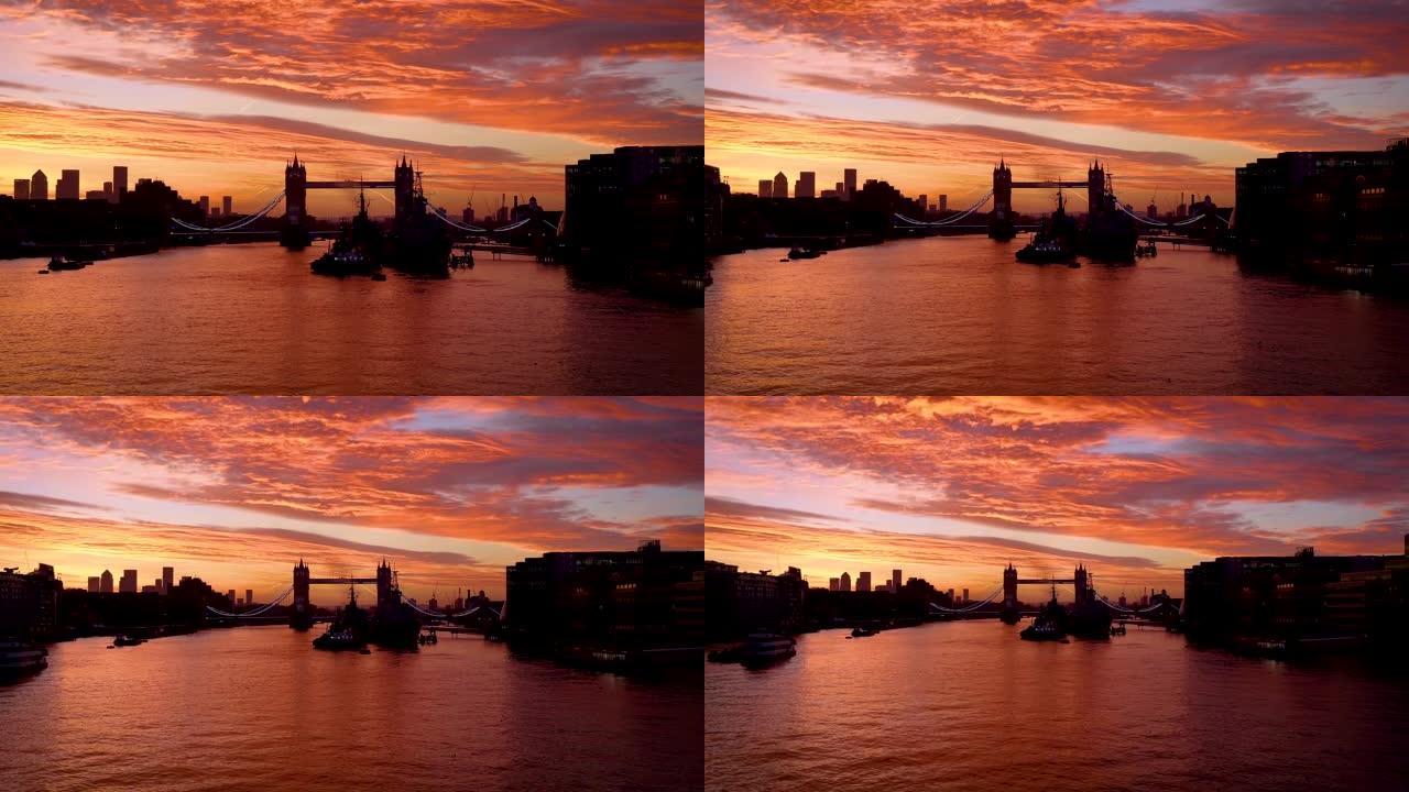 伦敦天际线背后的多彩日出