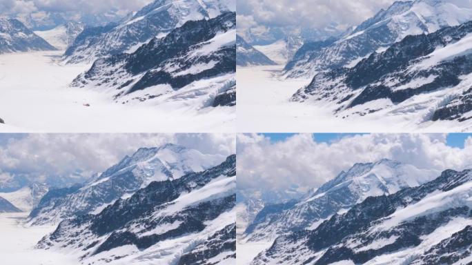 直升机飞越冰川和雪山