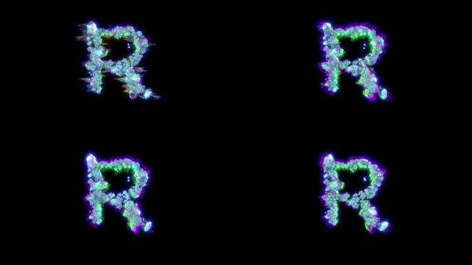 色差失真字体，孤立循环视频的控制论晶体的字母R