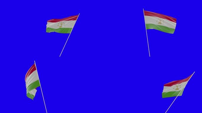 手持挥舞的塔吉克斯坦国旗与绿幕背景3d建模和动画循环- Cgi塔吉克国旗正在挥舞的旗帜上的绿幕背景C