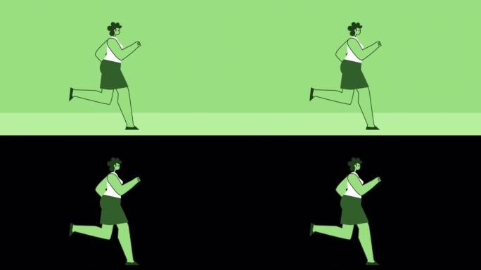 绿风女平字跑循环。带有Alpha通道的孤立循环动画