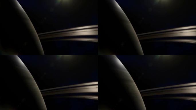 土星行星在空间运动背景中带有环