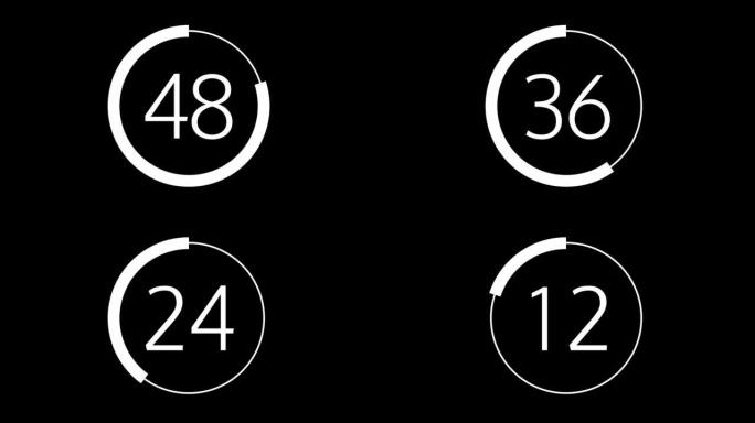 简单的60秒 (1分钟) 倒计时计时器，带动画指示器。黑色bg上的白色。