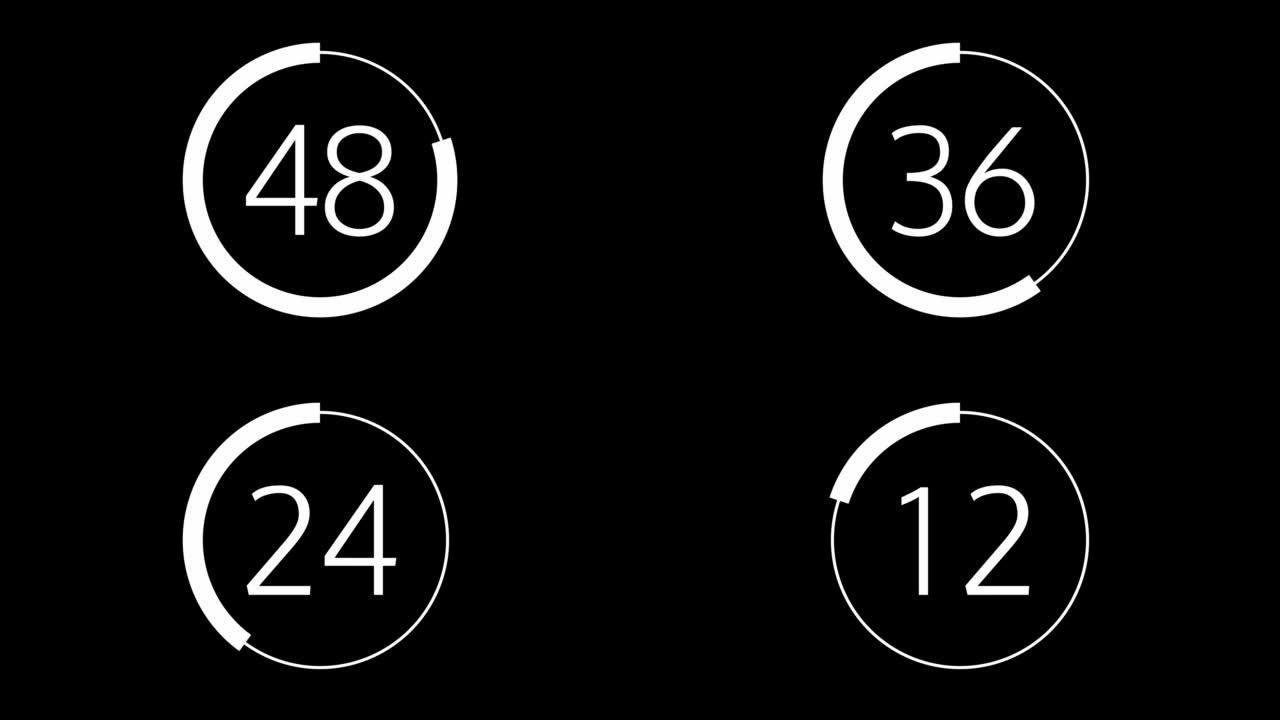 简单的60秒 (1分钟) 倒计时计时器，带动画指示器。黑色bg上的白色。