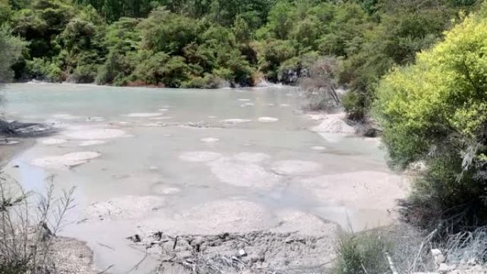新西兰罗托鲁瓦怀奥塔普泥池的热泥浆飞溅