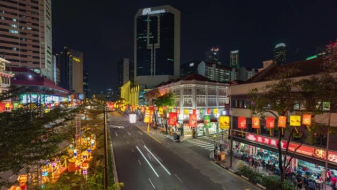 新加坡中国城区道路夜间交通的延时视频
