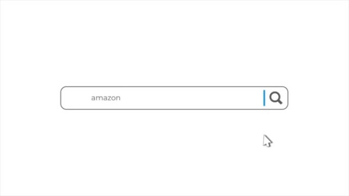 Word Amazon in search animation. Internet browser 