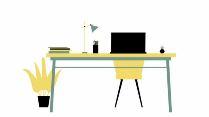 设计师的动画工作场所。办公室工作的现代平面设计理念。矢量插图孤立在白色背景上。