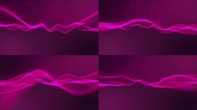 抽象暗底粉红波粒带光效数字技术连接创新理念