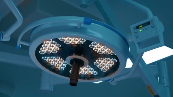 现代手术室悬挂的特殊灯具。从低角度角度打开设备。
