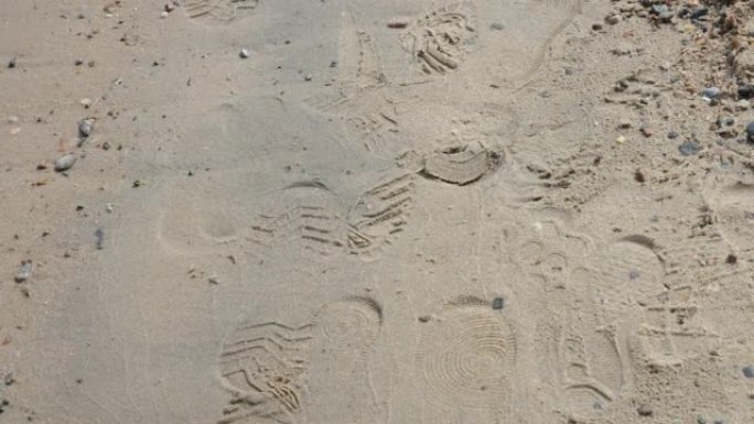 爱沙尼亚海岸上的沙滩上的鞋印