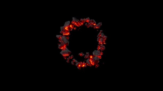 水晶字体-闪亮黑暗熔岩的字母Q，孤立循环视频