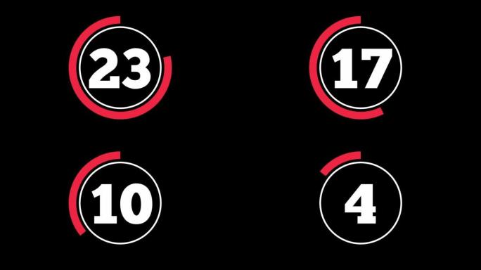 简单的30秒倒计时计时器。黑色背景上的红色和白色。