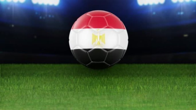 埃及国旗足球，带灯跳入体育场。足球场和球，4k分辨率，循环-股票视频