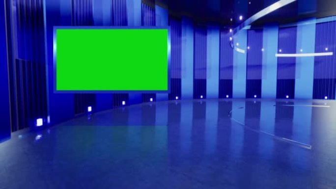 3D虚拟新闻工作室绿屏背景。3d渲染