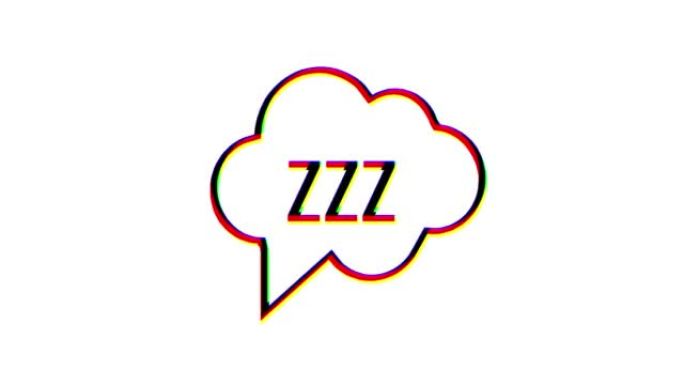 文本气泡上的Z-z文本。可打印图形t恤。设计印刷涂鸦。彩色标签。Zzz卡通手绘漫画风格。睡眠模式图标