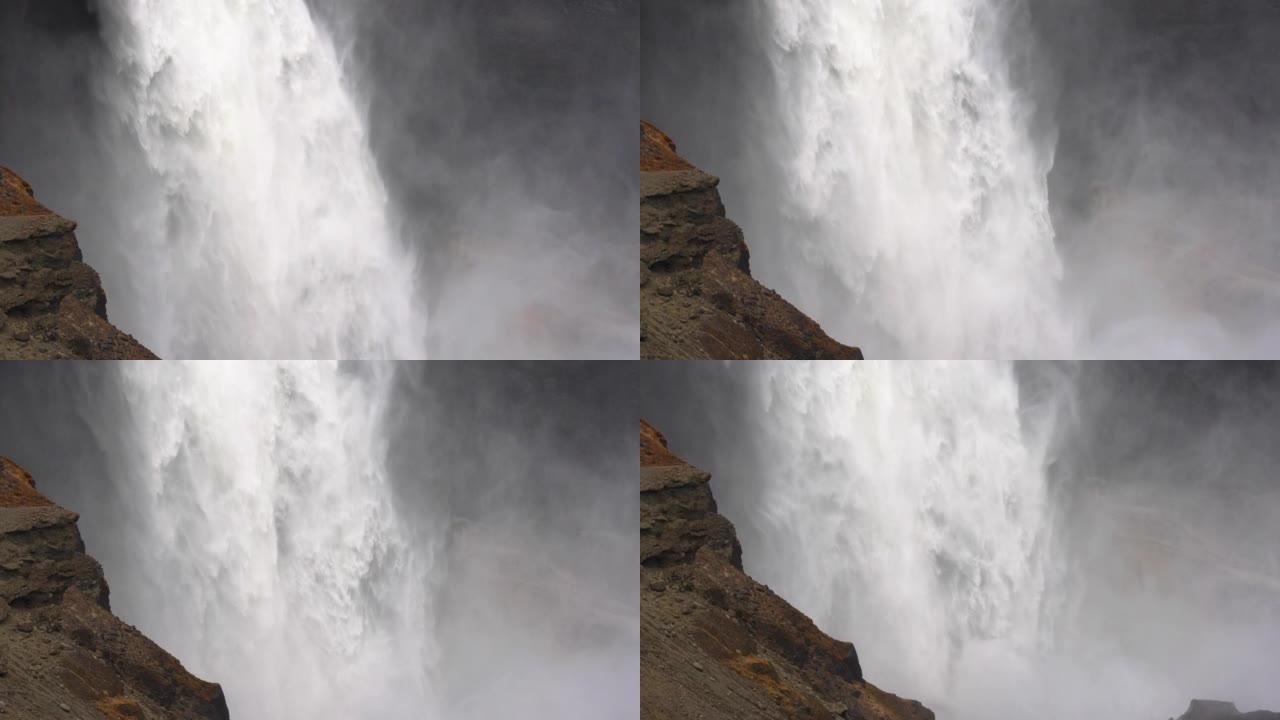 海佛斯瀑布的特写。水流落下力量雄伟的大自然