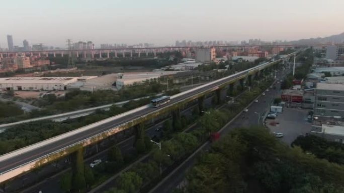 Electric vehicle traffic bus on viaduct