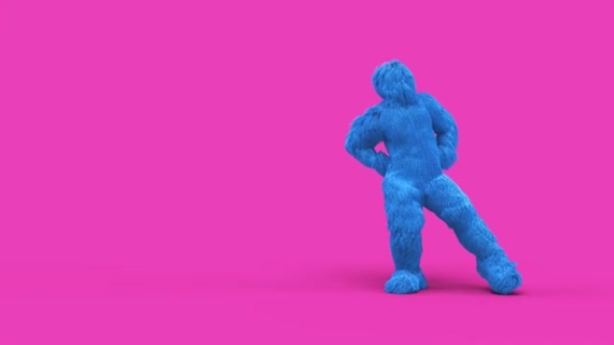3d多毛怪物电影角色舞蹈风格，粉色背景4K