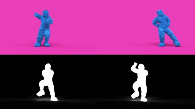 3d多毛怪物电影角色舞蹈风格，粉色背景4K