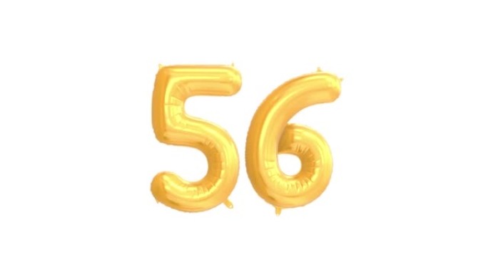 Helium Gold Balloon with Number 56. Loop Animation