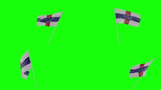 手持挥舞的旗帜荷属安的列斯与绿幕背景3d建模和动画循环- Cgi荷属安的列斯旗帜正在绿幕背景旗帜Ch