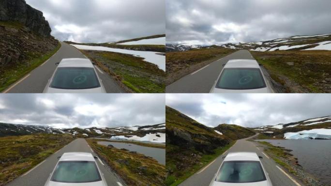 挪威汽车骑行第三人称视角视点拍摄HFR HDR的道路景观
